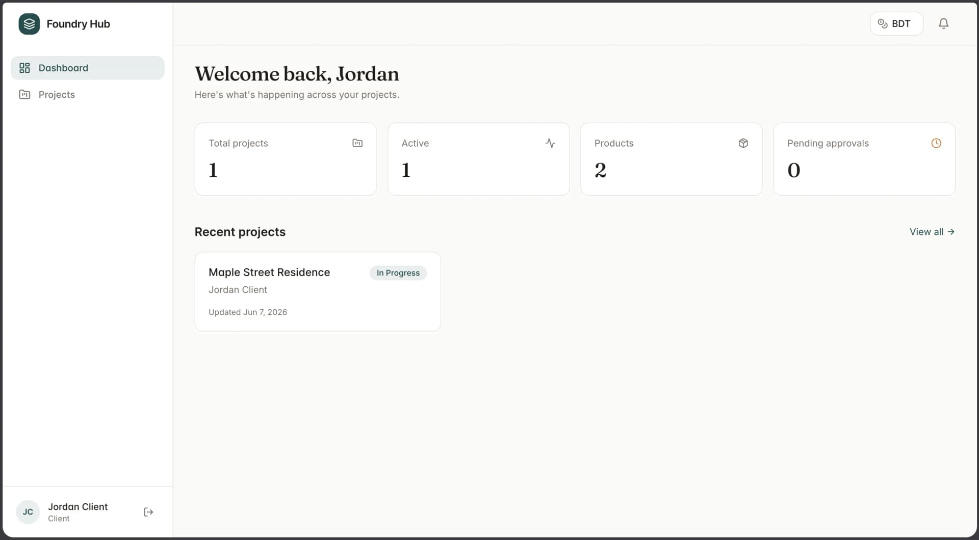 Client review portal with products grouped by room and approval buttons