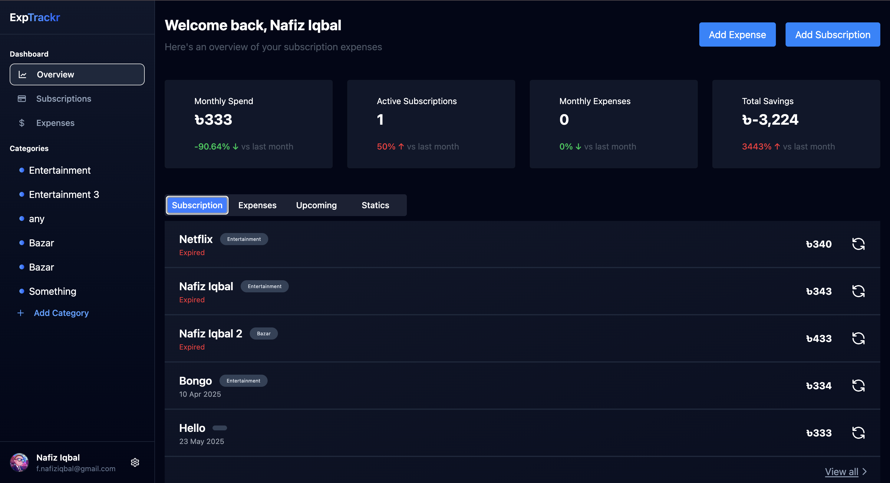 Subscription Tracker